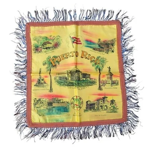 Vintage PUERTO RICO Memorabilia Kissenbezug Gold Pillow Sham Fransen - Bild 1 von 10