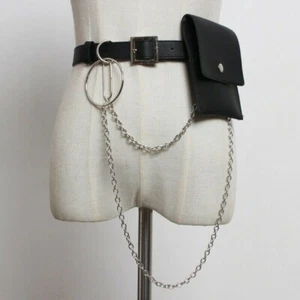Dama PU Imitación Cuero Cinturones Cintura Bolso Paquete Punk Gótico Rock Metal Cadena Cintura - Imagen 1 de 16