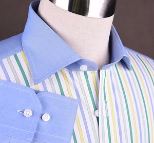 Grün & Blau Popeline Formelles Business Kleid Hemd Kontrast Kragen & Ärmel Unikat - Bild 1 von 9