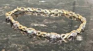 YELLOW GOLD MYSTIC TOPAZ AND DIAMOND TENNIS BRACELET - Picture 1 of 12