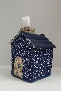 House Shaped Tissue Box Cover Navy / White  Floral 