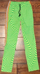 Skidz Original Skater Track Pant Trippy Check Lime & Green / Orange Stripes Sz S - Picture 1 of 14