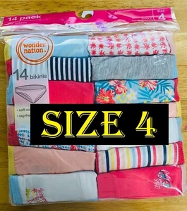 Wonder Nation ~ Girls Tagless 14-Pair Underwear Bikinis Cotton ~ Size 4 - Picture 1 of 4