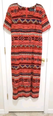 Vestido Largo De Colección Sag Harbor BOHO 14 Grande Rosa Salmón Rojo Teal Púrpura Manga Corta Foto 1 de 4