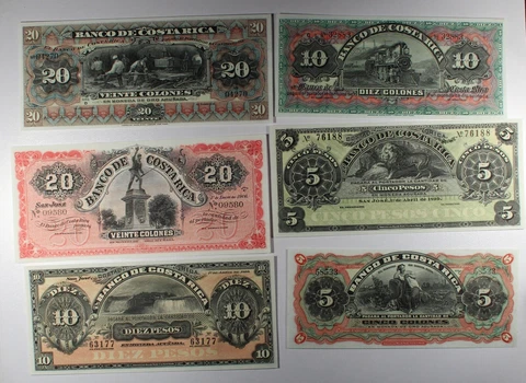 Costa Rica 5 to 20 Pesos (6 Pc Set) 1899 - 1906 ... UNC Cover