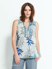  NOMADS Estella V Neck Leaf Print Cotton Shirt Top Fair Trade  ET42 Grey & Blue