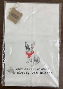 French Bulldog Kitchen Dish Towel Christmas Wishes & Sloppy Wet Kisses Mud Pie - Picture 1 of 5