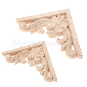 New Wood Carved Corner Decal Unpainted Furniture Onlay Applique Home Decor 1/4pc - Picture 1 of 11