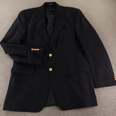 VTG Hopsack Jacket M MT Blue 100% Wool Blazer Ralph Lauren Crested Buttons 42L — 第 1/4 张图片