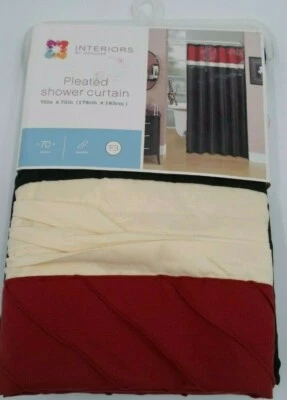 Interiors By Design Pleated Shower Curtain 70x72 Washable Polyester NEW Black - Image 1 of 4