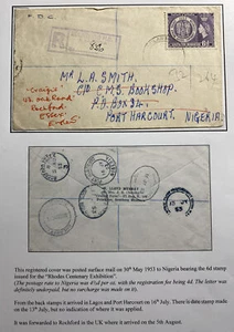 1953 Bulawayo Southern Rhodesia First Day cover To Nigeria Centenary Exhibition - Picture 1 of 3