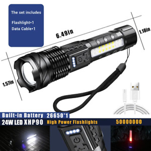 24W Flashlight Tactical Light Emergency Spotlights Telescopic Built-In Battery