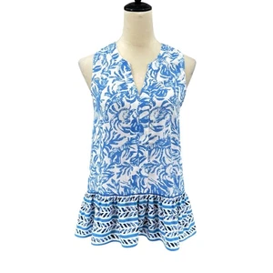 Lilly Pulitzer NWT XS Gramercy Resort White Blue Print Sleeveless Peplum Tank - Picture 1 of 10