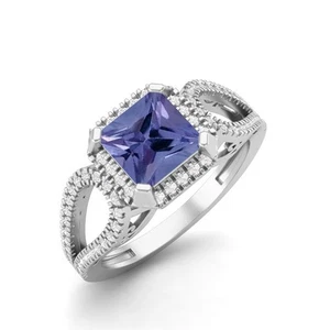Anillo de compromiso de oro blanco de 10k con piedras preciosas naturales de tanzanita para mujer - Imagen 1 de 4