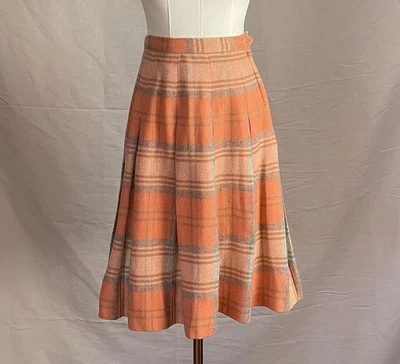 Vintage Orange Plaid Pleated Midi Skirt Sz XXS or Kids 50s Pandora Costume Maker - Photo 1/4