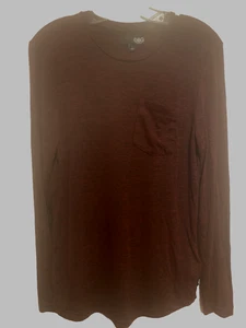 G by Guess Stretch Red Heather Scoop Neck Long Sleeve NWOT Sz Small front pocket - Picture 1 of 3