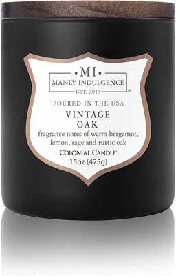 Vela tarro perfumada vintage de roble Manly Indulgence, mecha de madera, 15 oz, azul marino  Foto 1 de 4