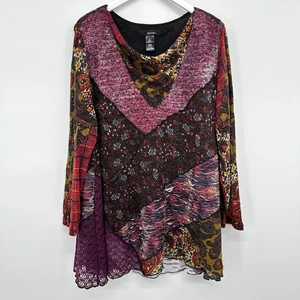 Ali Miles Pullover Sweater 3X Stretch Patchwork Artsy Boho Grunge Indie Boho - Picture 1 of 12