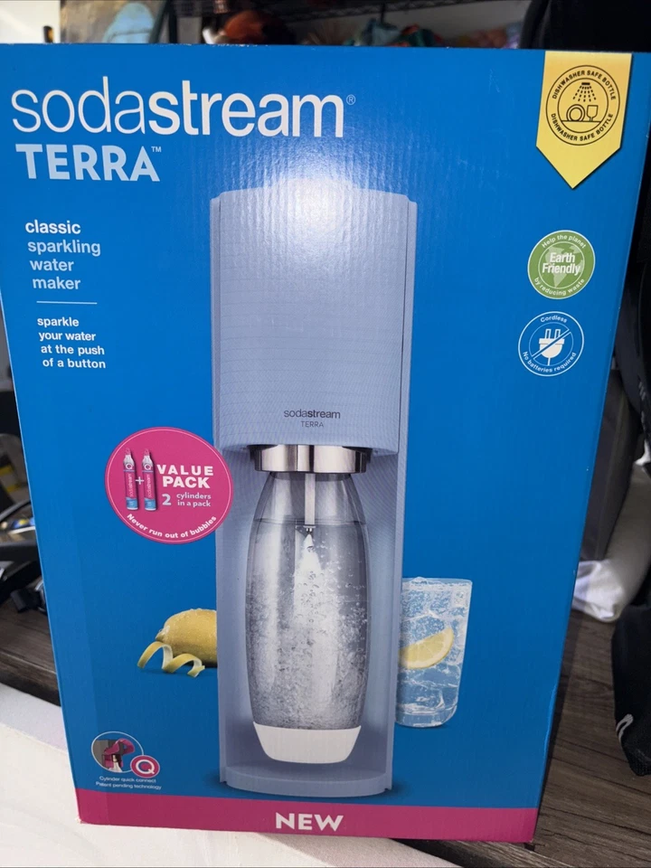 Sodastream Terra Sparkling Water Maker Set Value Pack 2 Cylinders Blue