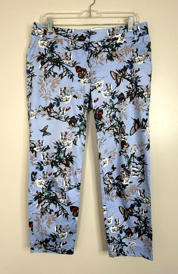 J. Pantalones al tobillo Crew para mujer florales ajustados elásticos azules talla 8 preppy femeninos Foto 1 de 4