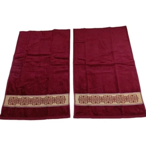 Hand Towels Pair Burgundy Sears Elegant Traditional 100% cotton Embroidered - Picture 1 of 9