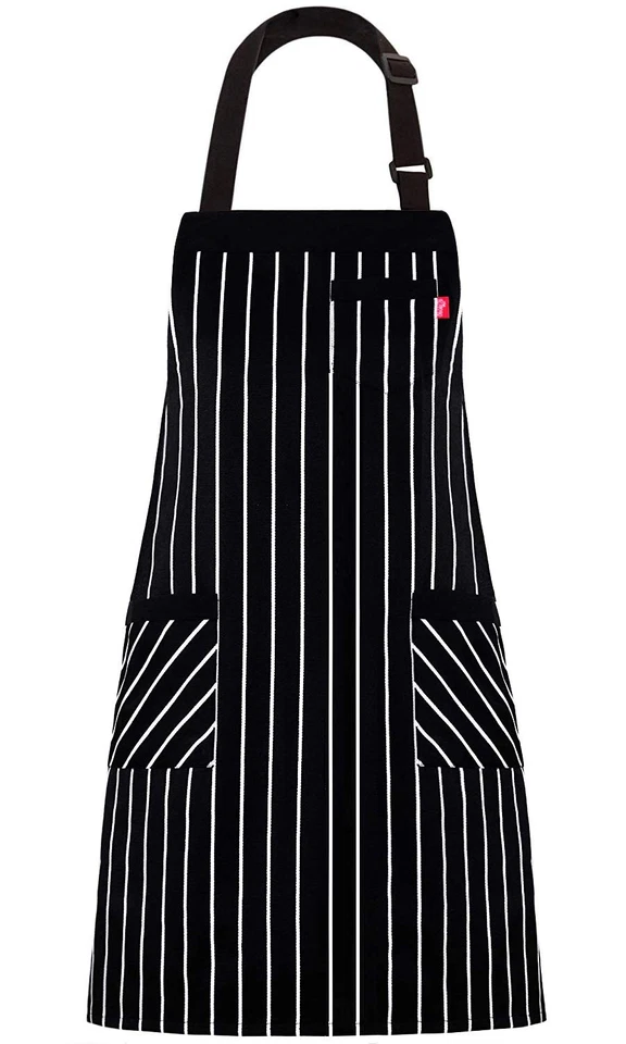 Kitchen Chef Apron With 3 Pockets and Long Adjustable Bib Serving - Black 1pc
