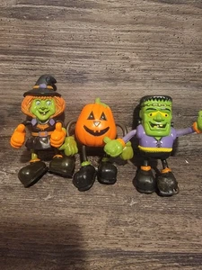 Halloween Figure Set (Jack O Lantern And Frankenstein, Witch) Bendable Limbs - Picture 1 of 9