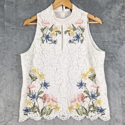 Mujer Top 12 Blanco Romántico Encaje Floral Bordado Halter Hada Boho Chic Foto 1 de 4