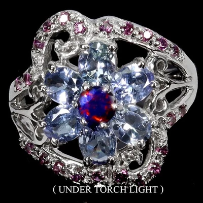 Anillo de plata de ley 925 ovalado tanzanita ópalo negro rodolita piedras preciosas joyería 8 Foto 1 de 4