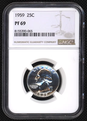 Highest Grade in the World! 1959 NGC PF69 Washington Silver 25c ~ 1c START - Image 1 of 4