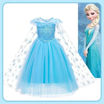 Frozen Elsa Princess Costume Dress Girl with Cape Kid BirthdayParty Fancy Outfit - Image 1 of 4