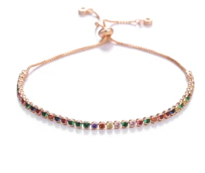 Bracciale Tennis Regolabile Oro Rosa Qualità H Zirconi Diamanti Slider Gioielli - Foto 1 di 11