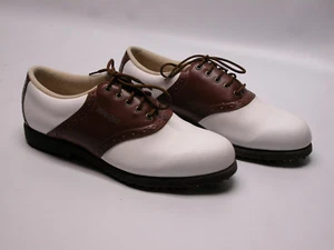 Footjoy GreenJoys 48725 Womens Golf Shoes Size 9.5 M White And Brown EUC!! - Picture 1 of 10