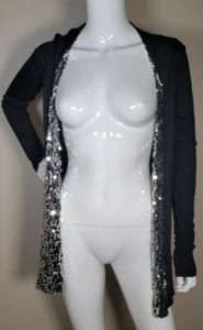 Charlotte Russe Silver Sequined Black Cardigan Sweater Long Sleeve Size Small - Picture 1 of 9
