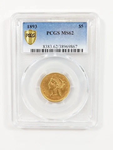 1893 $5 Gold Liberty Half Eagle PCGS MS62 Gold Shield 🛡️ Cover