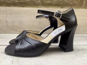Vintage Womens Dolcis Black Leather High Heel Court Shoes Ankle Strap Size 8 42 - Picture 1 of 15
