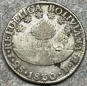 Heavily Circulated 1830 Bolivia Silver 2 Sols - Picture 1 of 4
