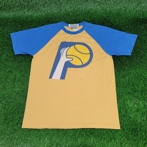 Vintage NBA Hardwood Classics Indiana-Pacers Raglan T-Shirt Large Yellow Blue Cover