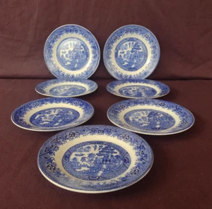 W Adams & Sons Warranted Staffordshire Blue Willow Bread Plates - Set of 7 - Picture 1 of 19