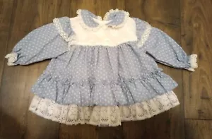Abito bambino vintage Bryan bianco e azzurro a pois pizzo pinafore 12 mo usato in ottime condizioni - Foto 1 di 9
