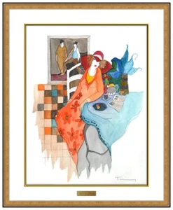 Itzchak Tarkay Original Watercolor Painting Female Cafe Signed Framed Artwork - Picture 1 of 5