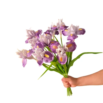 10 piezas-Iris Ranúnculo sintético en 3 opciones de color.Púrpura/Blanco/Púrpura+Blanco.Decoración. Foto 1 de 4