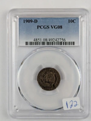 1909 D Barber Silver Dime - PCGS VG08 - Image 1 of 4