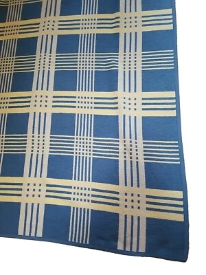 Ibena Blanket Throw BLUE -CREAM YELLOW PLAID STRIPES  53” x 71” EXCELLENT COND - Image 1 of 4
