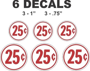 6 Round White Gumball Vending 25 Cent Gumball Machine Vinyl Decals - Picture 1 of 1