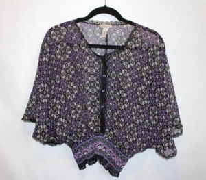 VTG Y2K 90s American Rag Sheer Purple Floral Blouse Women's Small - Picture 1 of 8