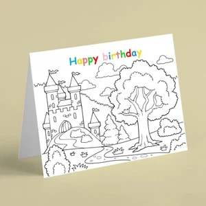 Colouring card with fantasy castle birthday card - girl daughter granddaughter - Picture 1 of 1