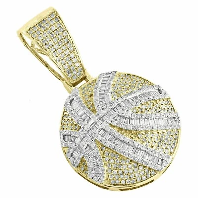 Ciondolo basket diamante creato in laboratorio baguette finitura oro 10 carati charm 1,40" - Immagine 1 di 4