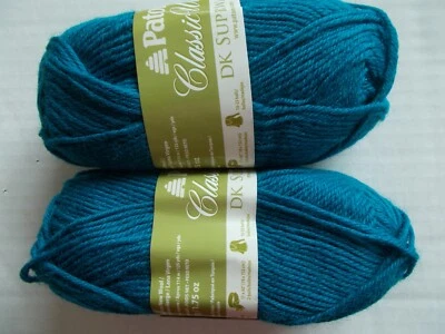 Patons Classic DK Superwash 100% hilo de lana, Malard Teal, lote de 2 (125 yardas ea) Foto 1 de 2