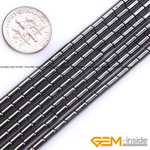 Natural Column Tube Black Hematite Gemstone Beads For Jewelry Making Strand 15"